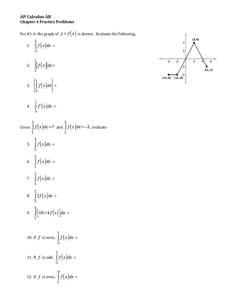 Chapter+4+Practice+Problems (Integrals & Riemann Sums) | PDF | Integral ...