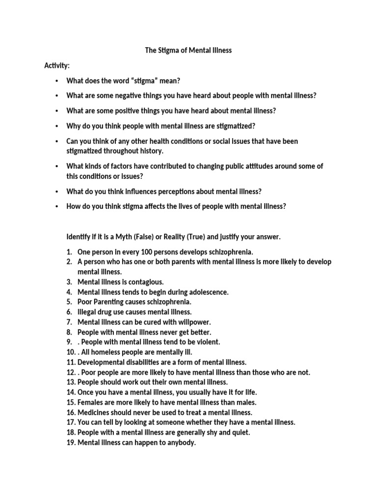 The Stigma of Mental Illness | PDF