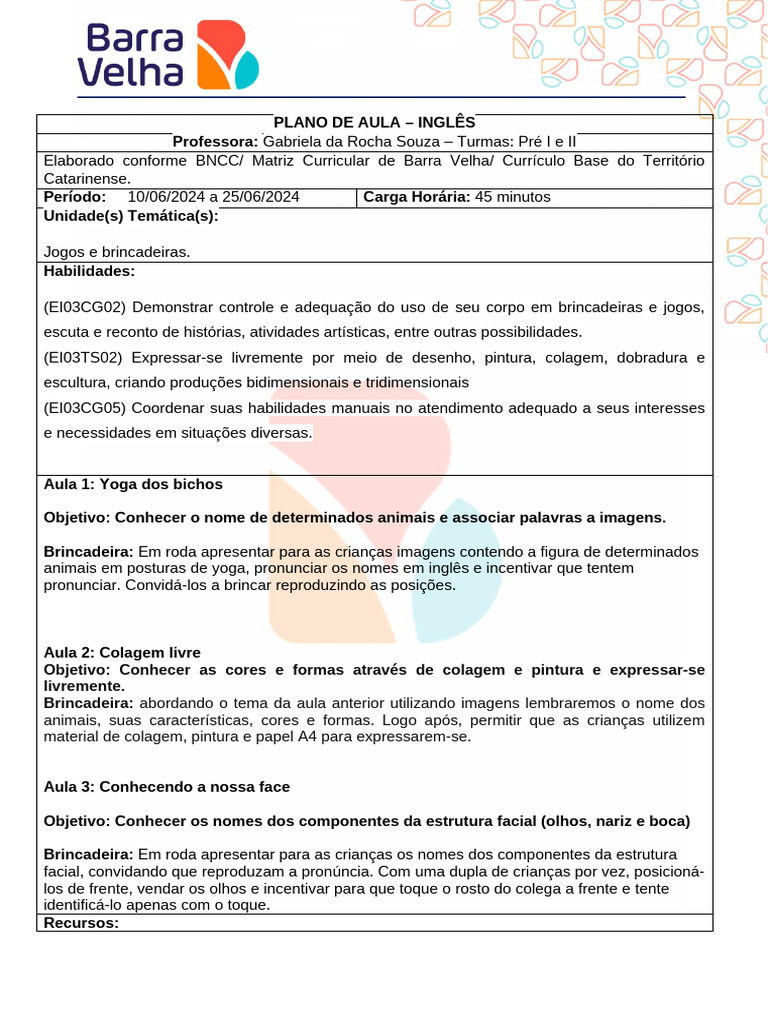 Plano de Aula - Inglês | PDF | Carreira e Crescimento | Artes ...