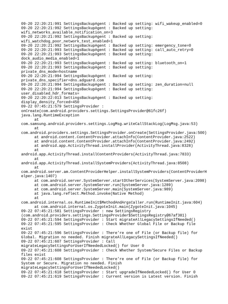 Android Settings Backup Log Analysis | PDF | Software | Computing