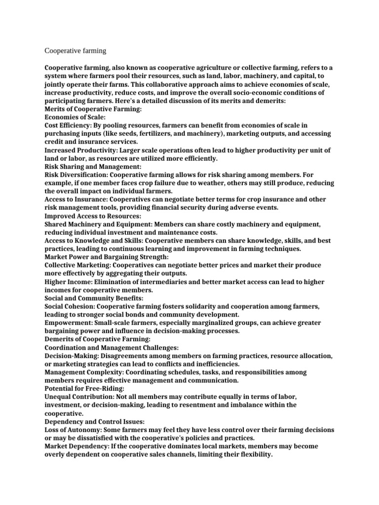 Understanding Cooperative Farming Benefits | PDF | Cooperative ...