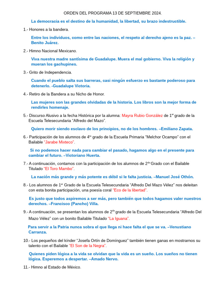 Programa del 13 de Septiembre 2024 | PDF