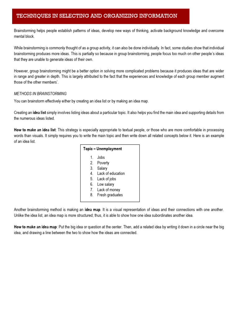 1 Handouts Brainstorming Graphic Organizers Outlining | PDF ...