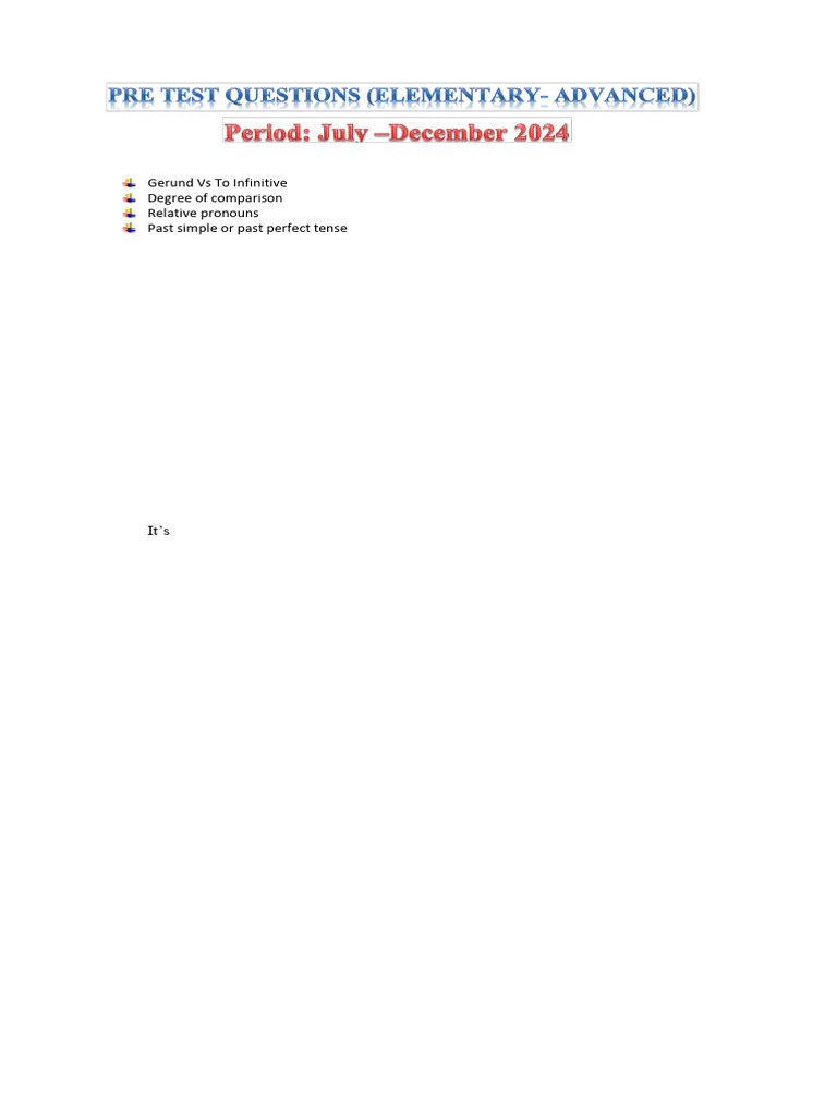 Pre Test Questions July - December 2024-Key | PDF