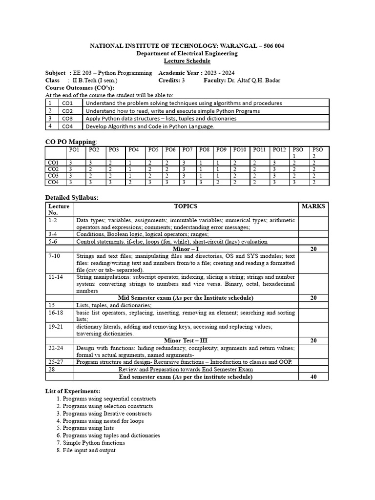 Lecture Schedule PP | PDF | Python (Programming Language) | String ...