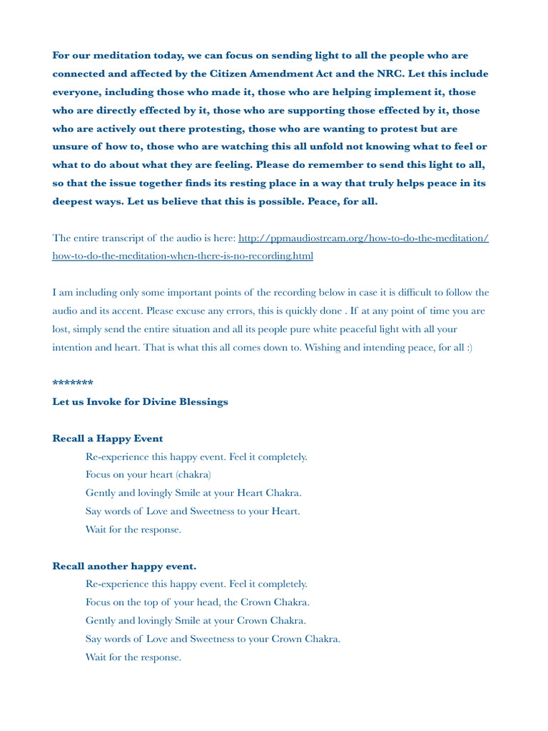 Meditation for Global Peace | PDF | Faith | Divinity