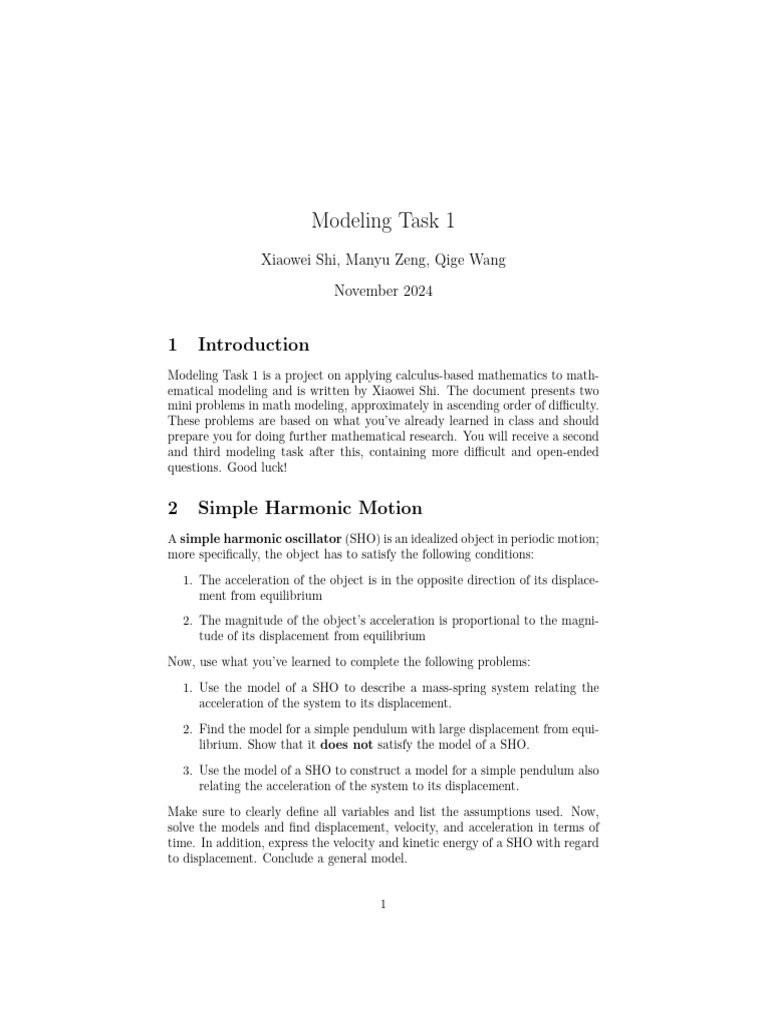 Modeling Task 1 | PDF | Classical Mechanics | Mechanical Engineering