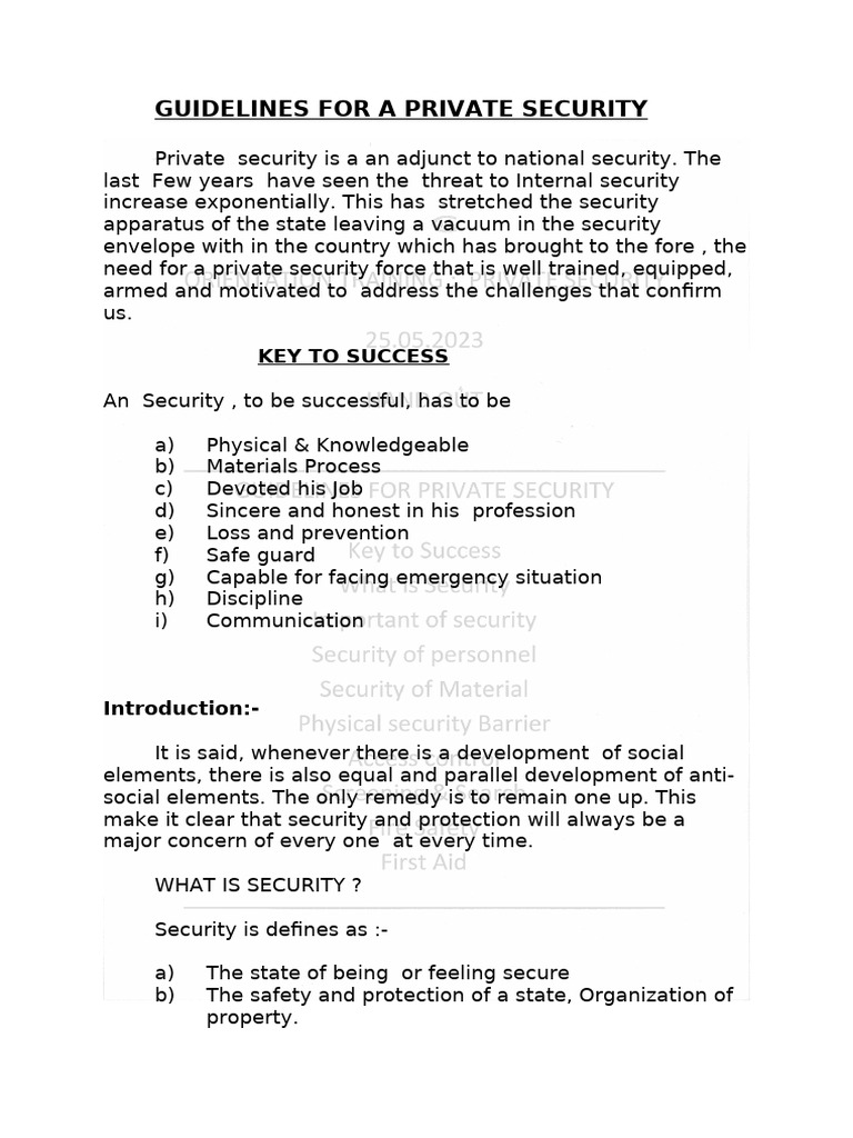 Private Security Guidelines and Best Practices | PDF | Identity ...