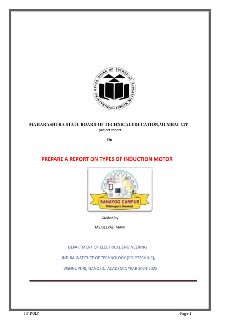 Prepare a report on types of induction motor maharashtra state board