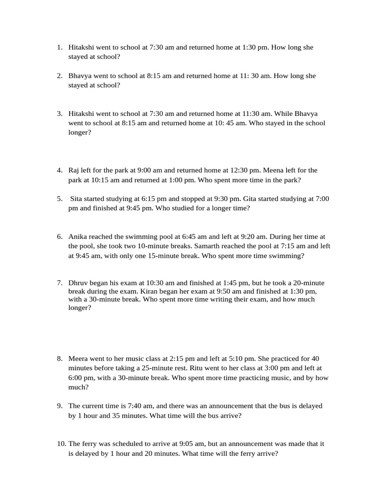 Time Problems 1 | PDF | Travel | Art