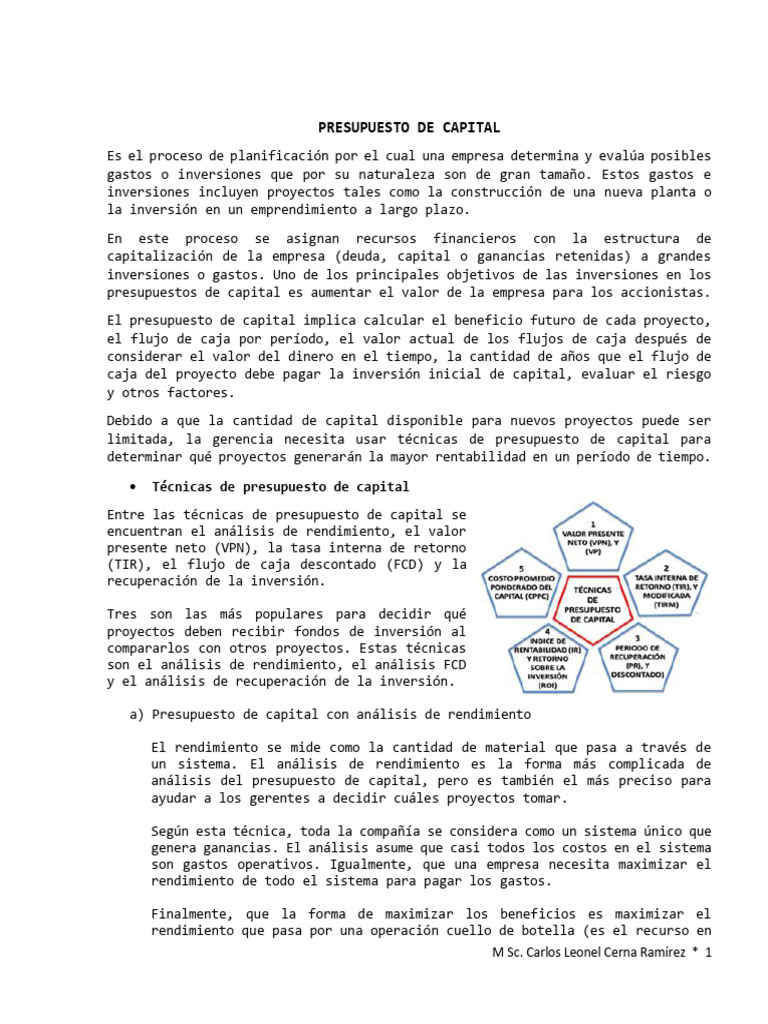 Presupuesto de Capital | PDF | Presupuesto | Tasa interna de retorno
