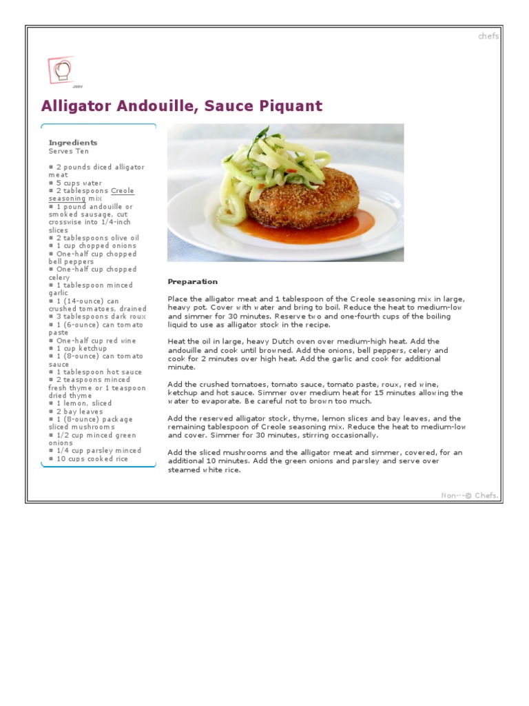 Alligator Gumbo Recipe for Ten | PDF | Tomato Sauce | Western Cuisine