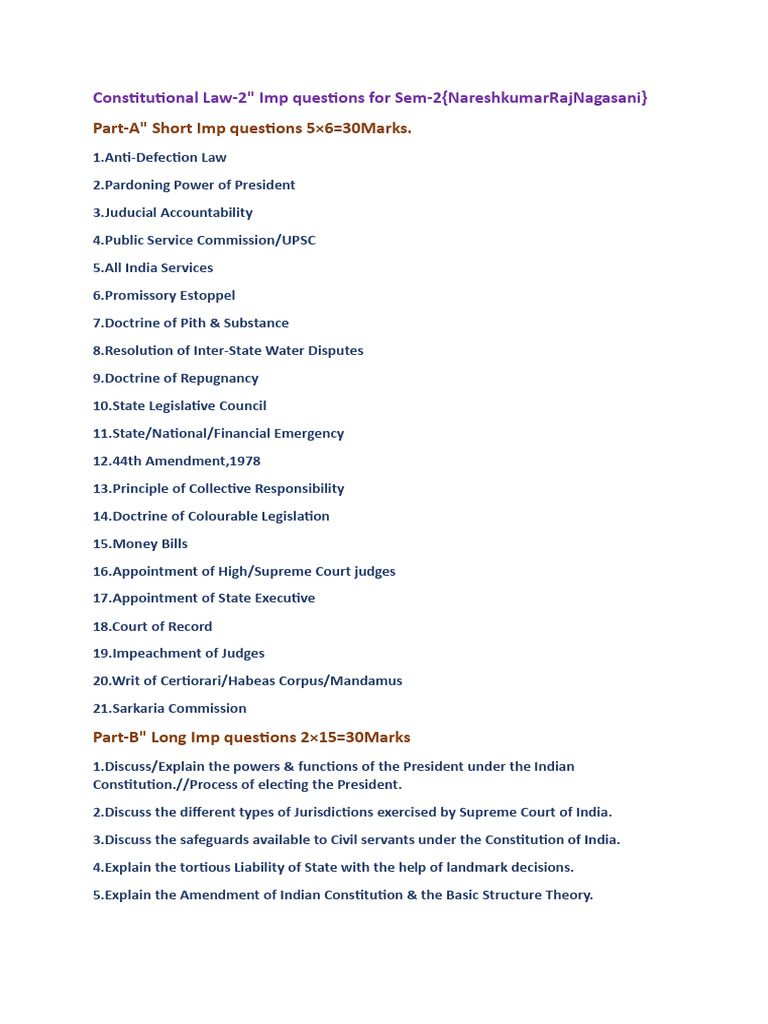 Constitutional Law-2 Imp Questions 4 Sem-2 (NareshkumarRajNagasani ...
