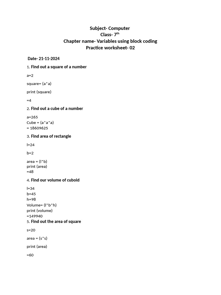 Practice Worksheet Class 6 NO. 2 | PDF