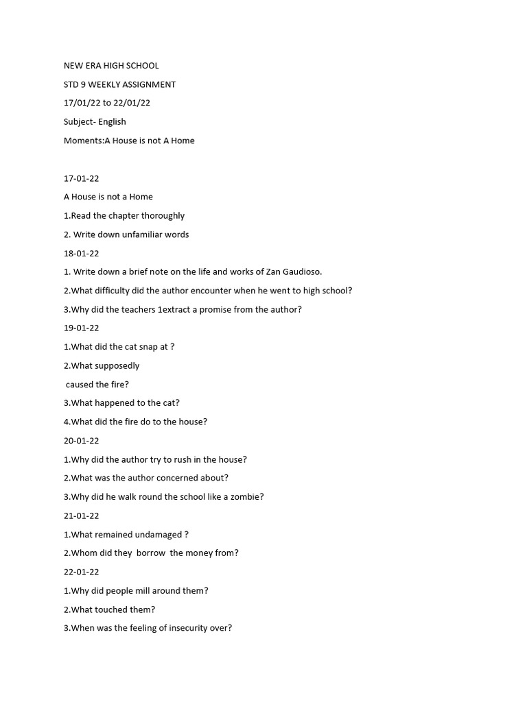 Weekly English Assignment for Std 9 | PDF | Physical Sciences
