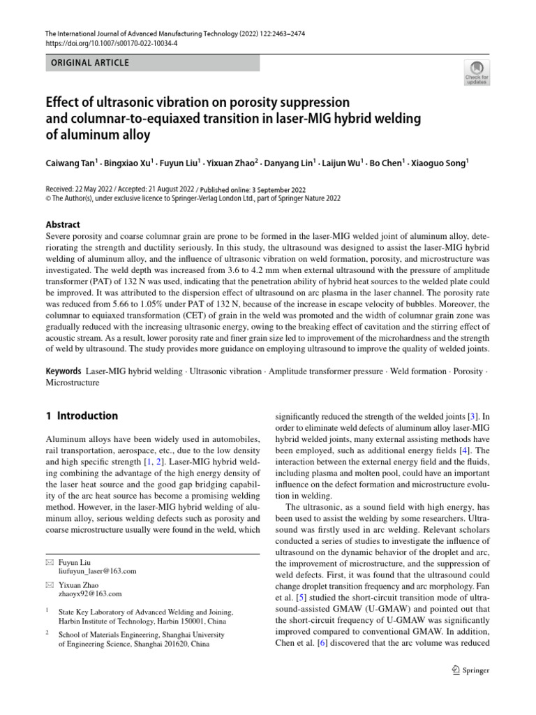 Effect of Ultrasonic Vibration On Porosity Suppression and Columnar To ...