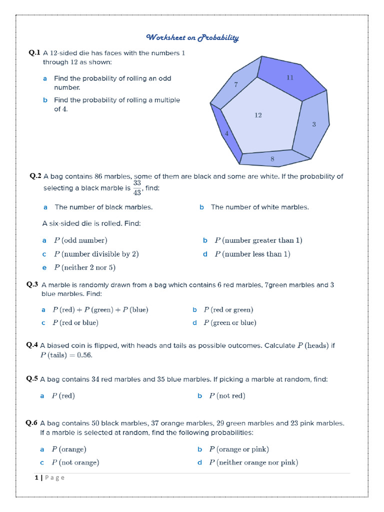 Worksheet On Probability | PDF