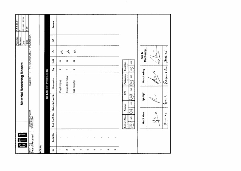 Material Receiving Record | PDF