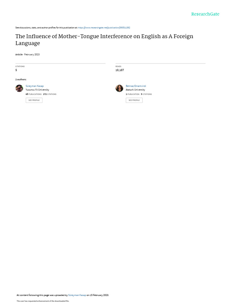 The in Uence of Mother-Tongue Interference On English As A Foreign ...