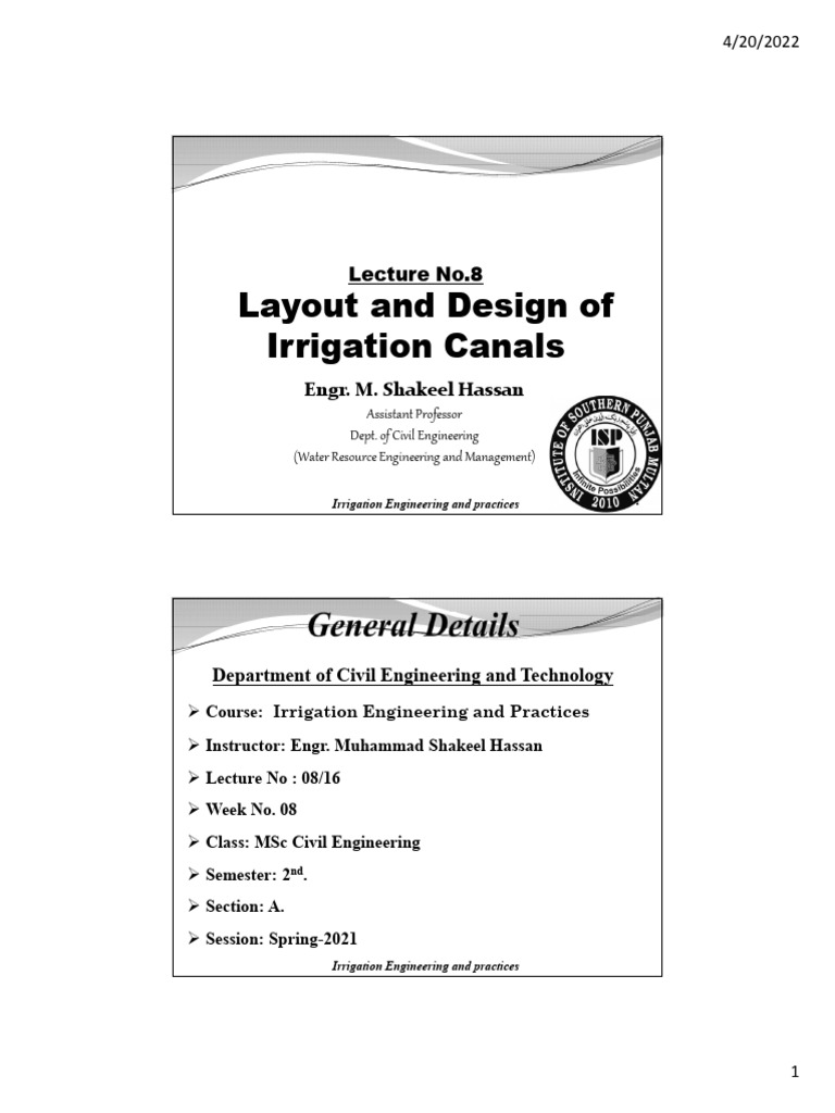 Lect-6 (8 A) - Design of Irrigation Canals B&W | PDF | Drainage Basin ...