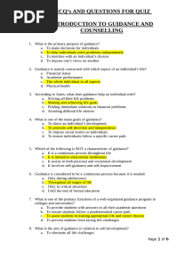 MCQ's ON INTRODUCTION TO GUIDANCE AND COUNSELLING
