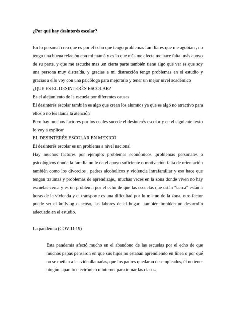 ¿Por Qué Hay Desinterés Escolar? | PDF | Escuelas | Motivación