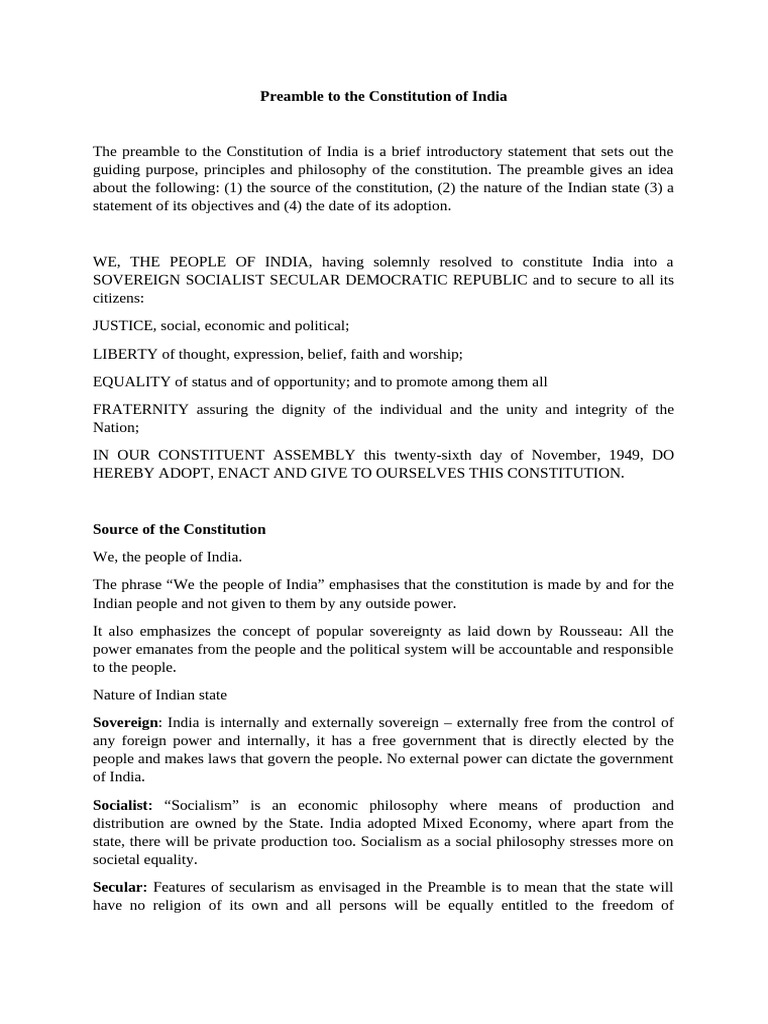 Preamble of The Constitution | PDF | Political Science | Legal Documents