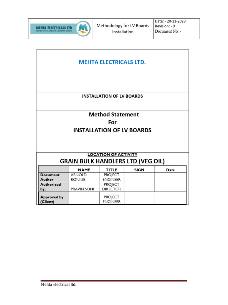 LV Boards Installation Methodology Guide | PDF | Personal Protective ...
