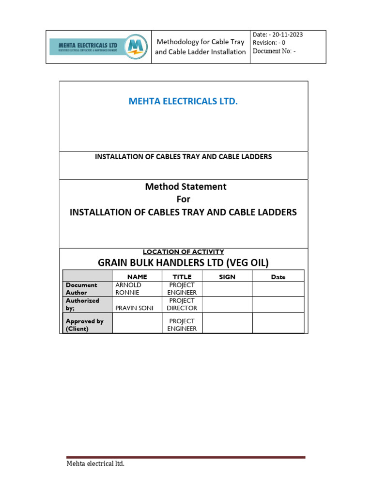 Cable Trays and Ladder Methodology | PDF | Personal Protective ...