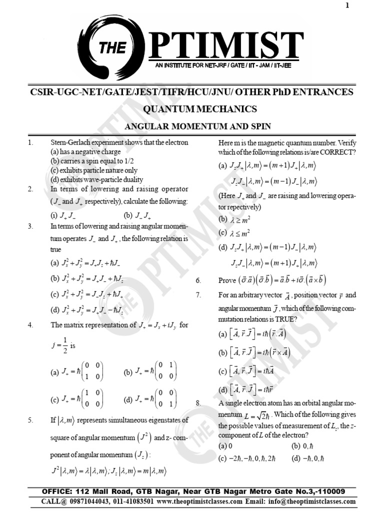 025a4a02eb83e-Assignment - Angular Momentum and Spin | PDF | Spin ...