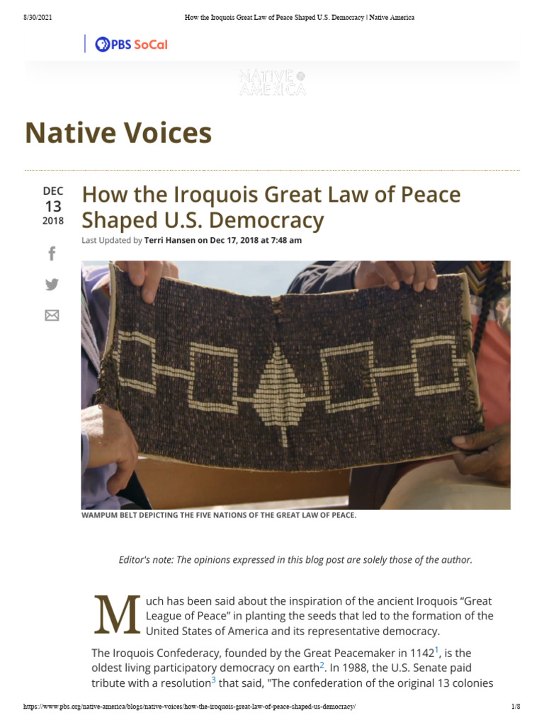 Great Law of Peace and Influence on U.S. Democracy