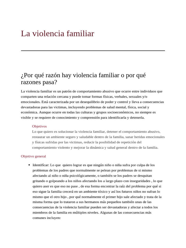 Causas y Consecuencias de la Violencia Familiar | PDF | Violencia ...