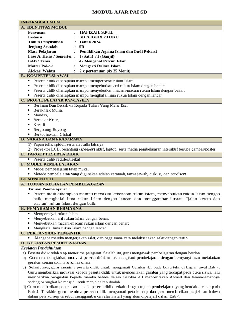 Modul PAI SD: Rukun Islam | PDF