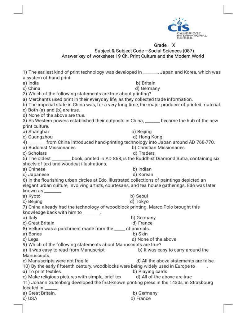 25 answer key of ch print culture pdf books printing press