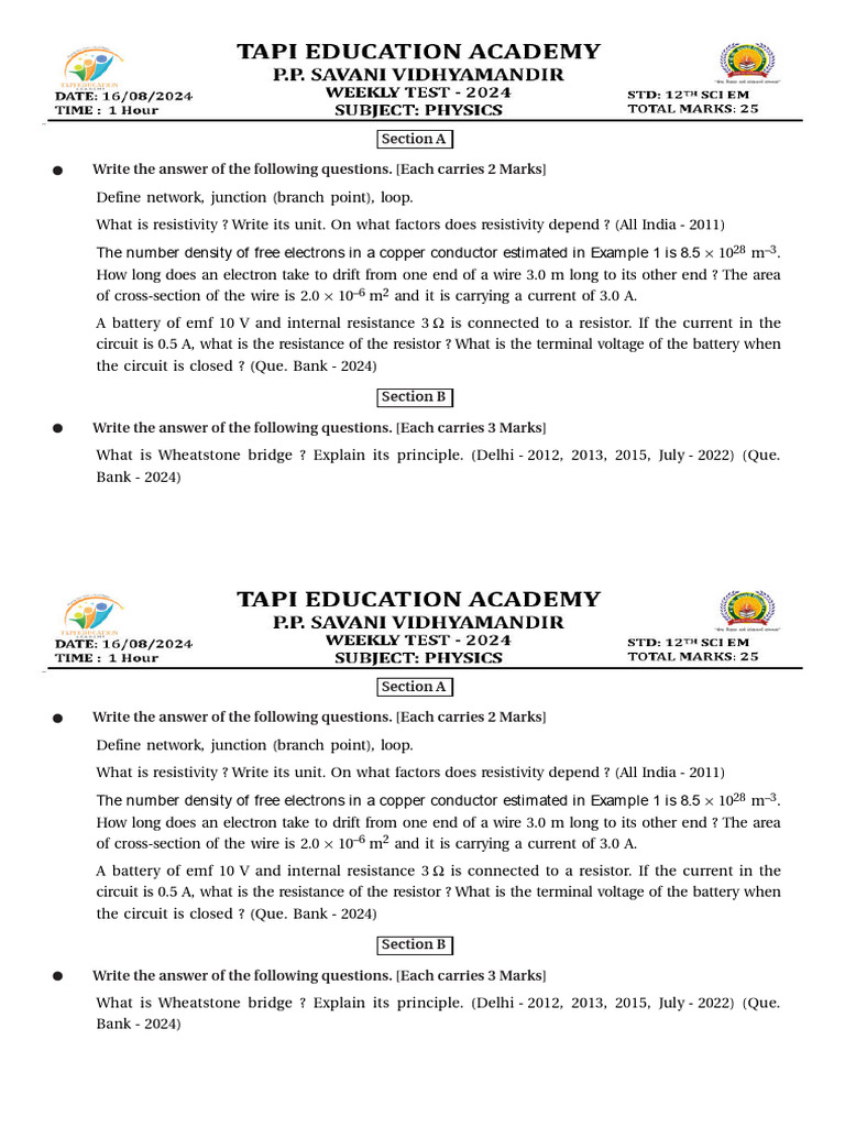 GSEB 12 Physics Question Bank | PDF | Electrical Resistance And ...