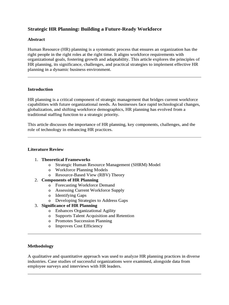 Strategic Hr Planning Pdf Human Resource Management Strategic