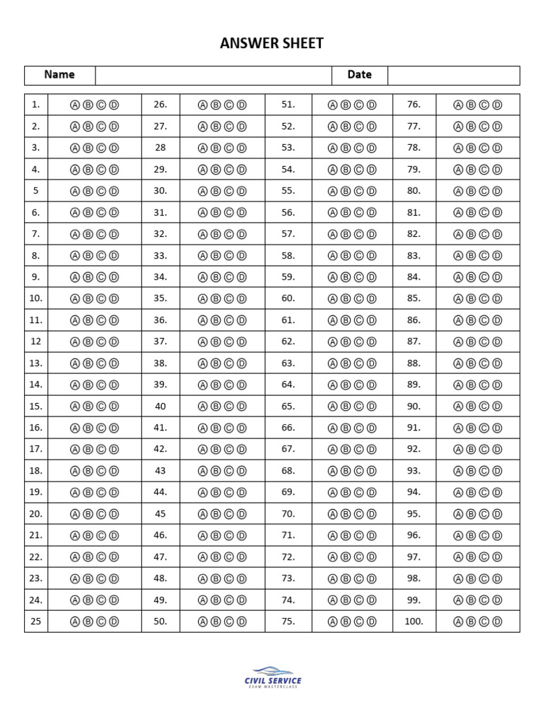 Answer Sheet Template 1-400 | PDF