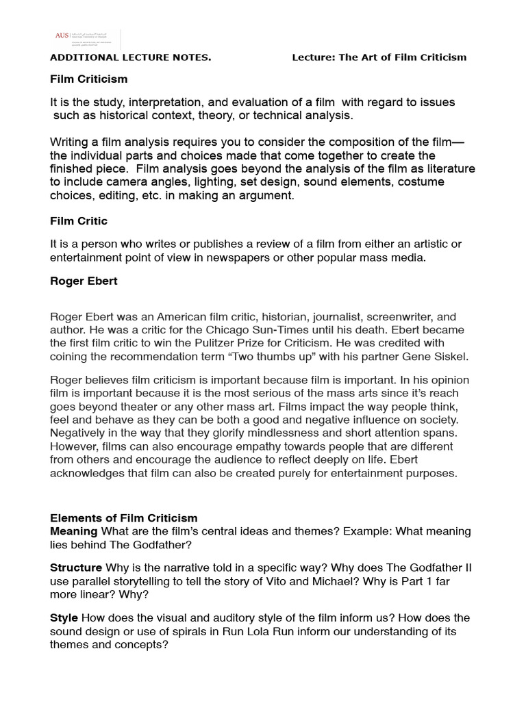 Film Criticism Lecture Notes-2 | PDF | Semiotics | Symbols