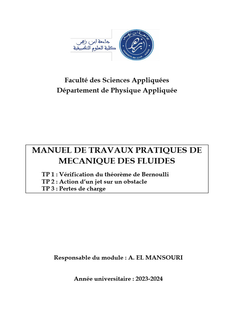 Manuel de TP en Mécanique des Fluides | PDF | Chiffre significatif ...