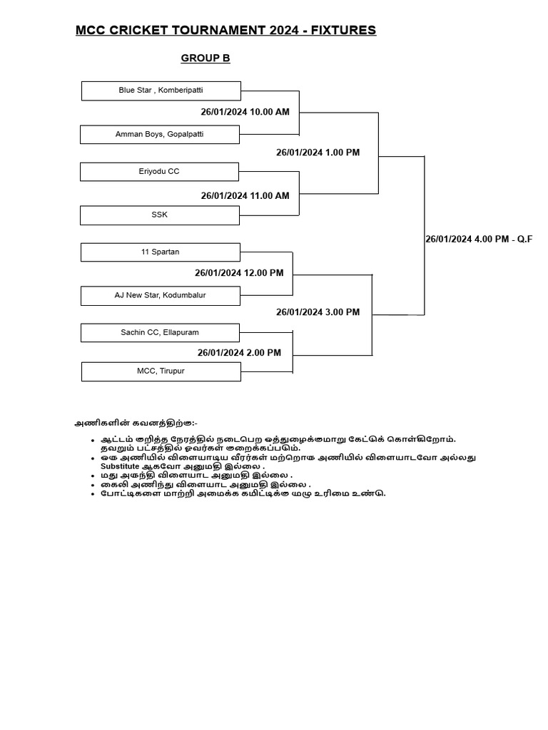 MCC - Fixtures 2024-Group B | PDF