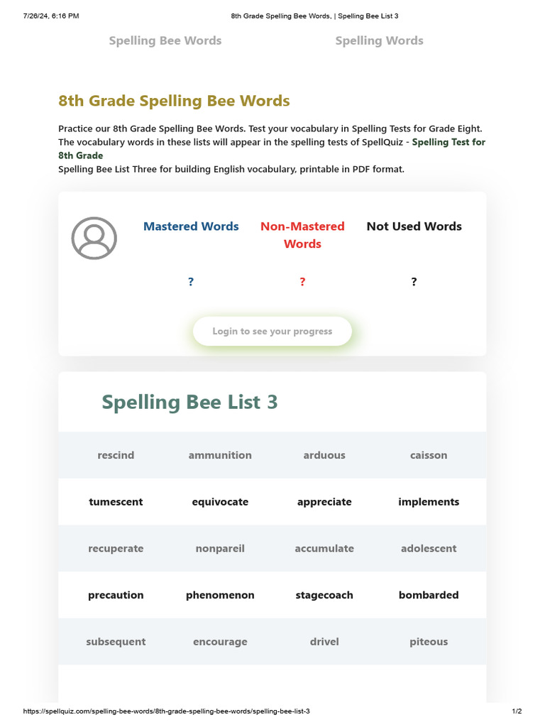 8th Grade Spelling Bee Word List | PDF