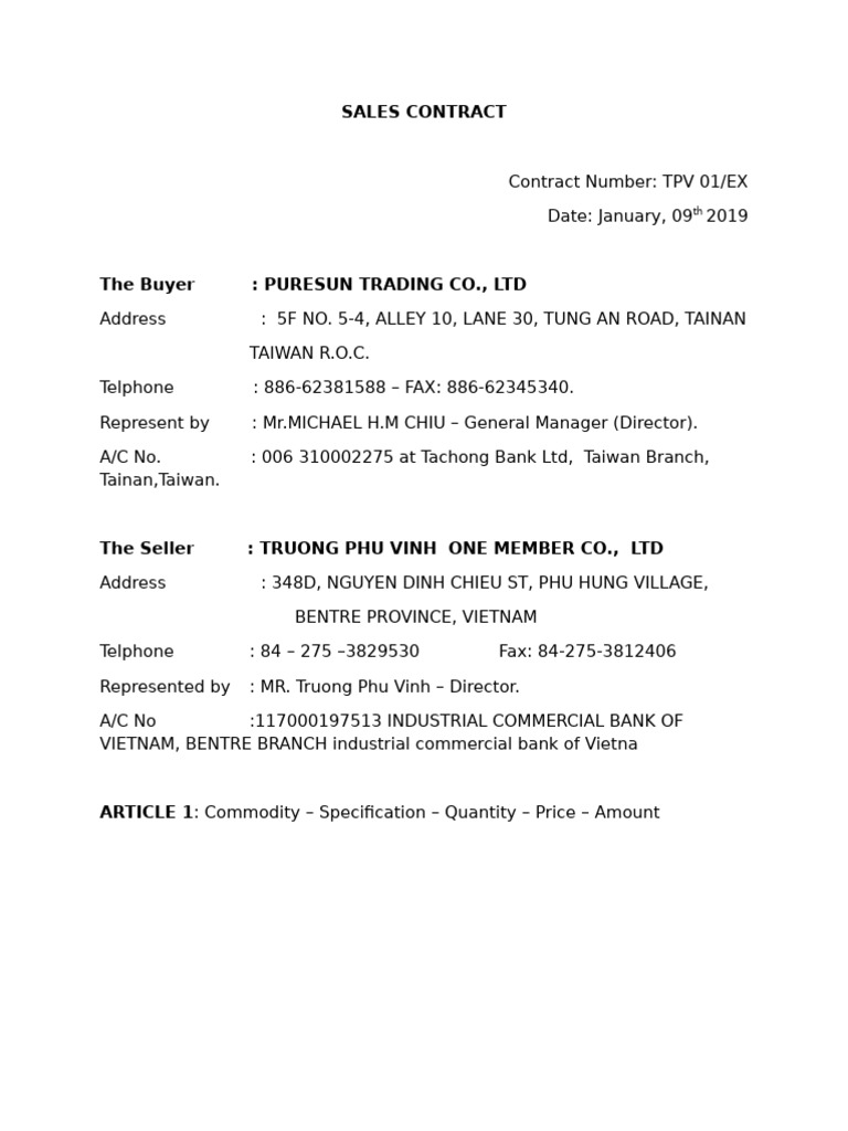 Coconut Sap Sales Contract 2019 | PDF | Cargo | Business Law