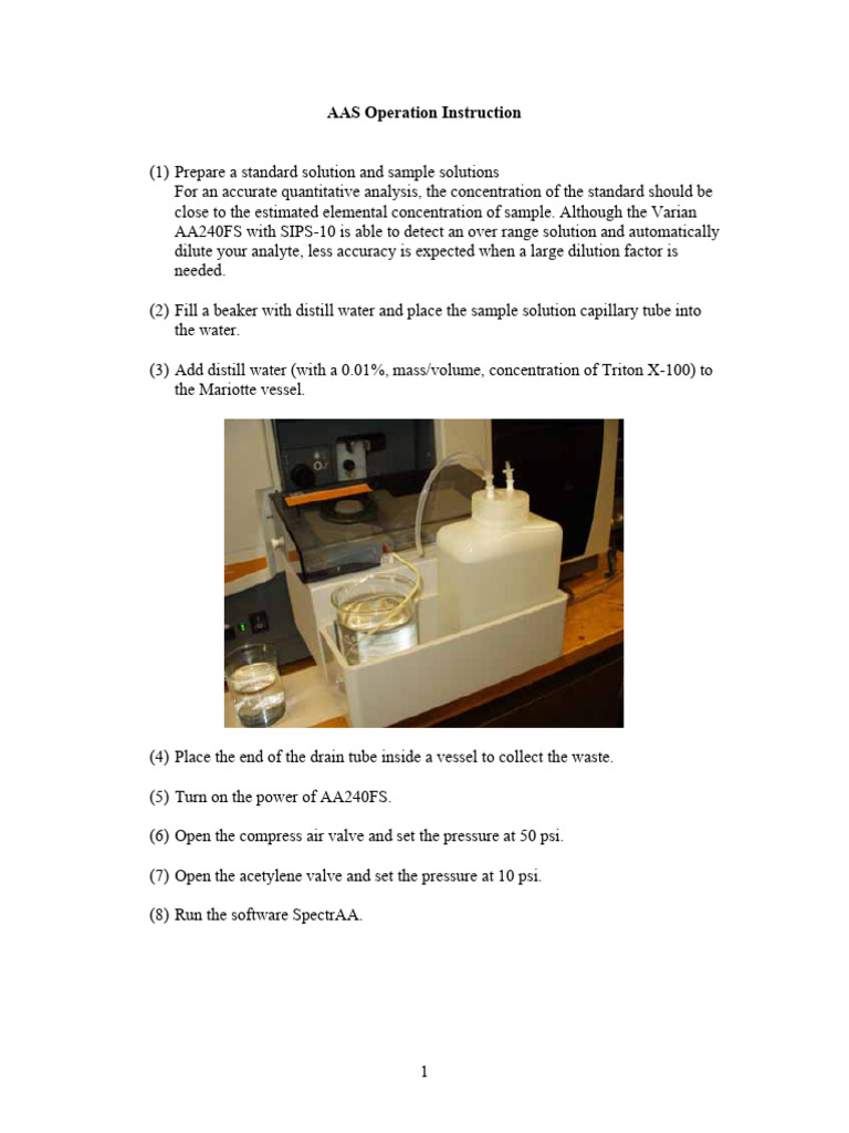 AAS Operation Procedure - Agilent Varian AA240FS Operation Instruction ...