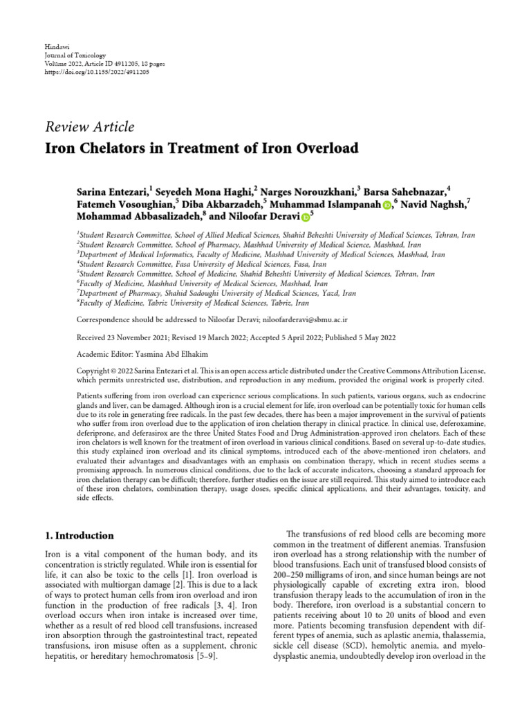Iron Chelators in Treatment of Iron Overload | PDF | Anemia | Diseases ...
