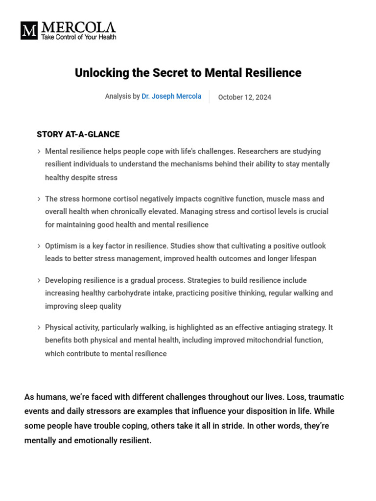 Mental Resilience Pdf Pdf Psychological Resilience Stress Biology