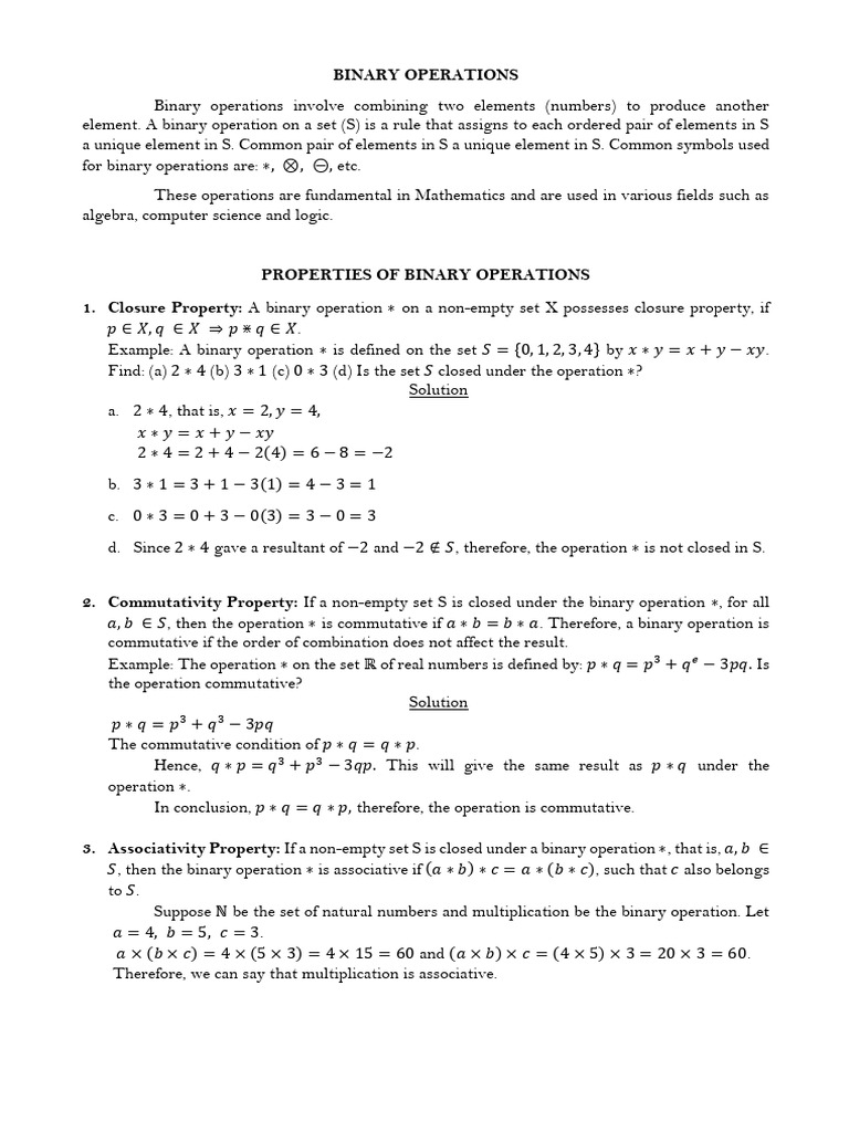 Binary Operations For SS3 Mathematics | PDF | Multiplication | Abstract ...