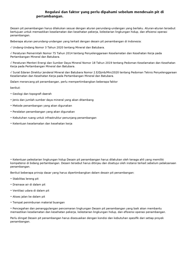 Panduan Desain Pit Pertambangan Aman | PDF | Teknologi & Rekayasa