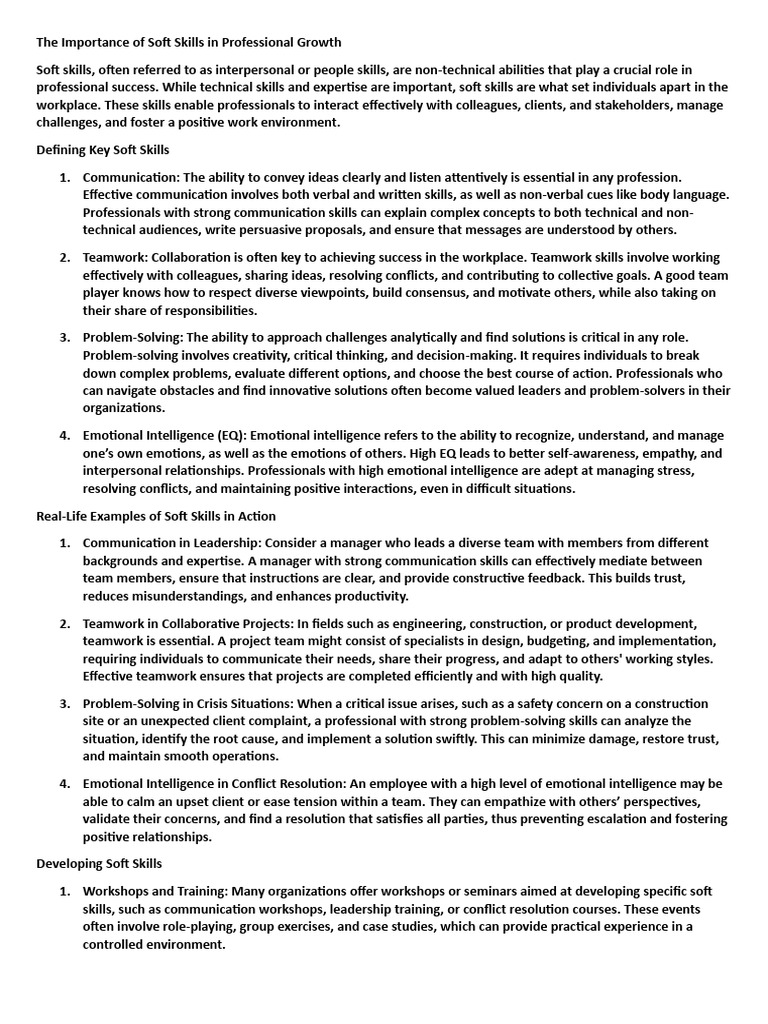 The Importance of Soft Skills in Professional Growth | PDF | Emotional ...