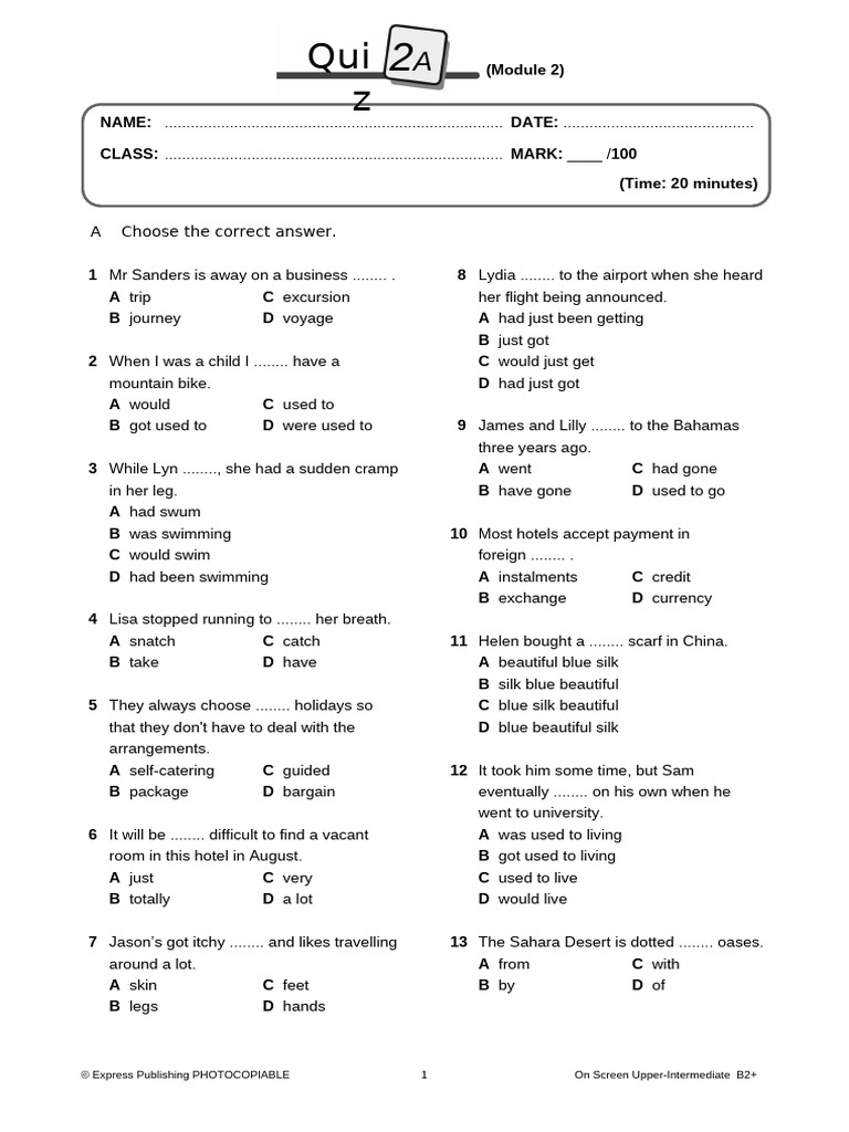 1 On Screen Upper Quiz 2a | PDF