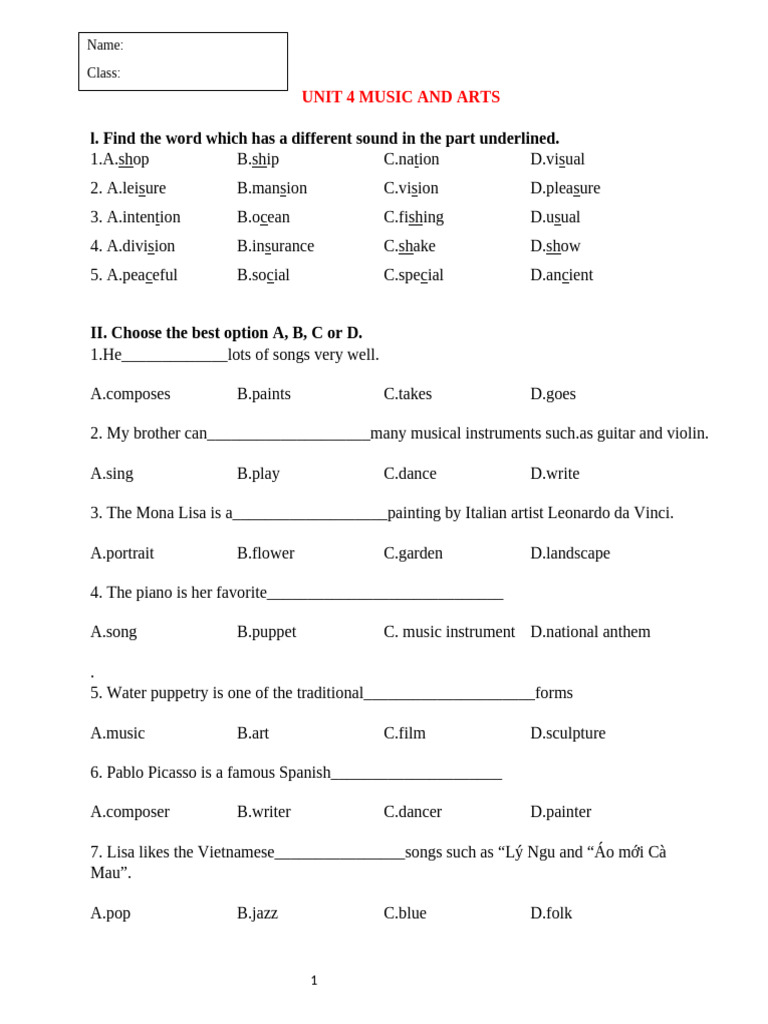 Music and Arts Vocabulary Exercises | PDF | The Arts | Performing Arts